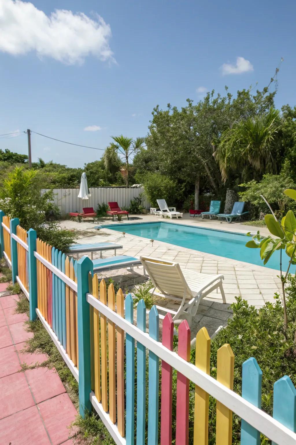 Boldly colored fencing adds personality and a fun touch to your pool area.