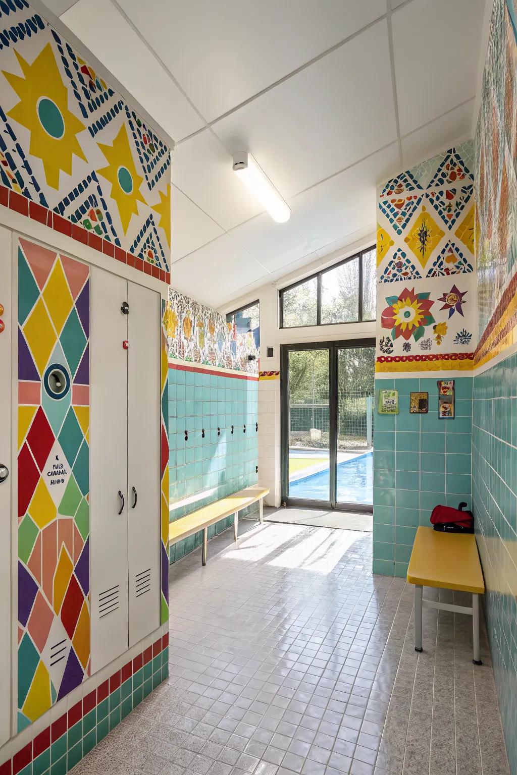 Colorful tiles give your changing room a splash of personality.