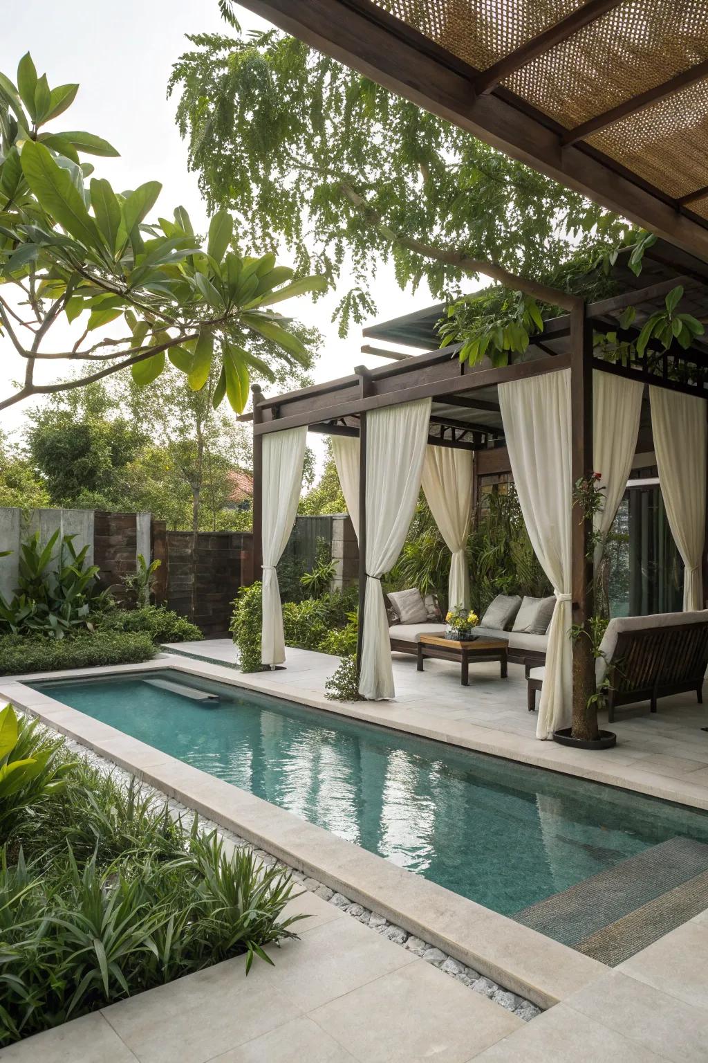 Privacy screens provide a secluded and intimate setting.