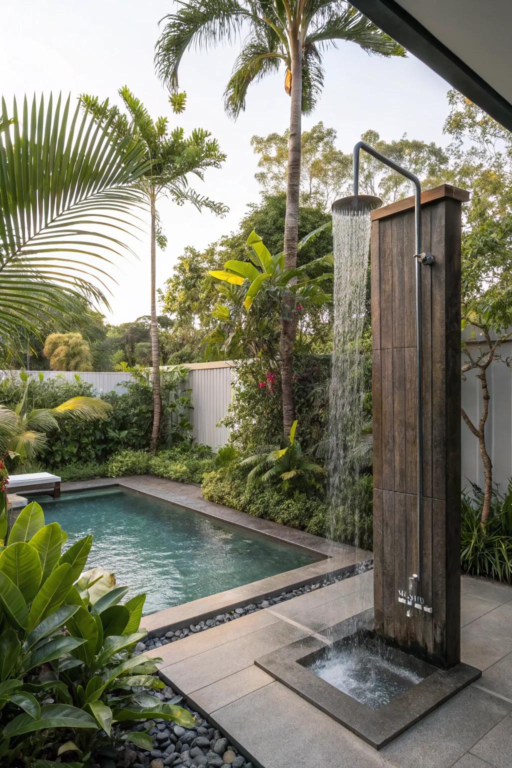 Experience resort-style luxury with a poolside shower.