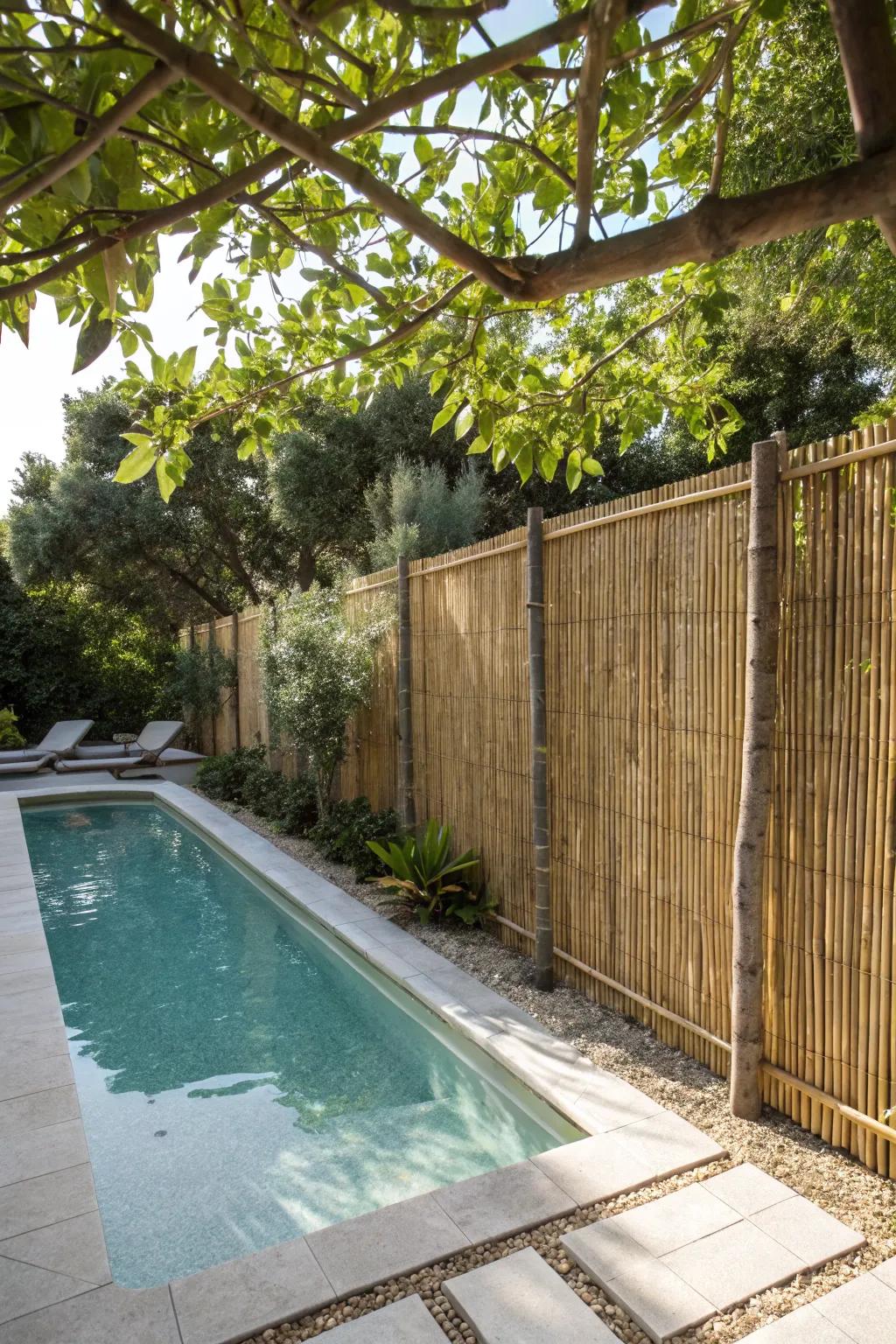 Bamboo fences provide privacy and a touch of nature to poolside spaces.