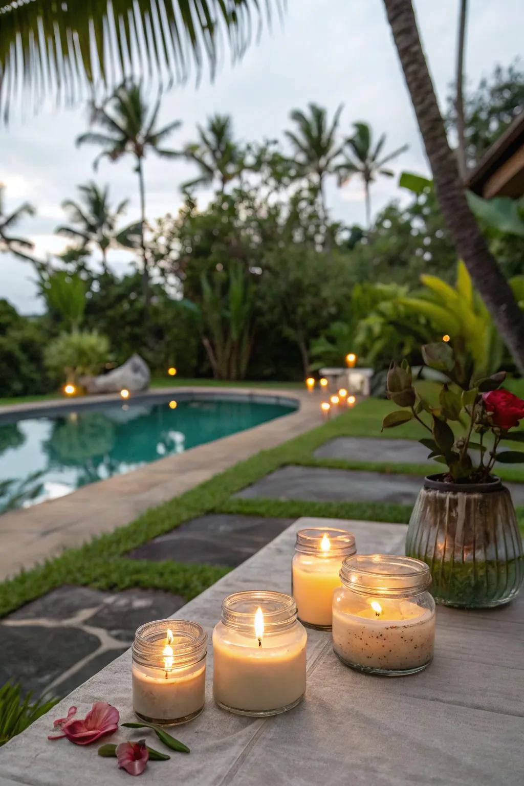 Create a relaxing atmosphere with beautifully scented candles.