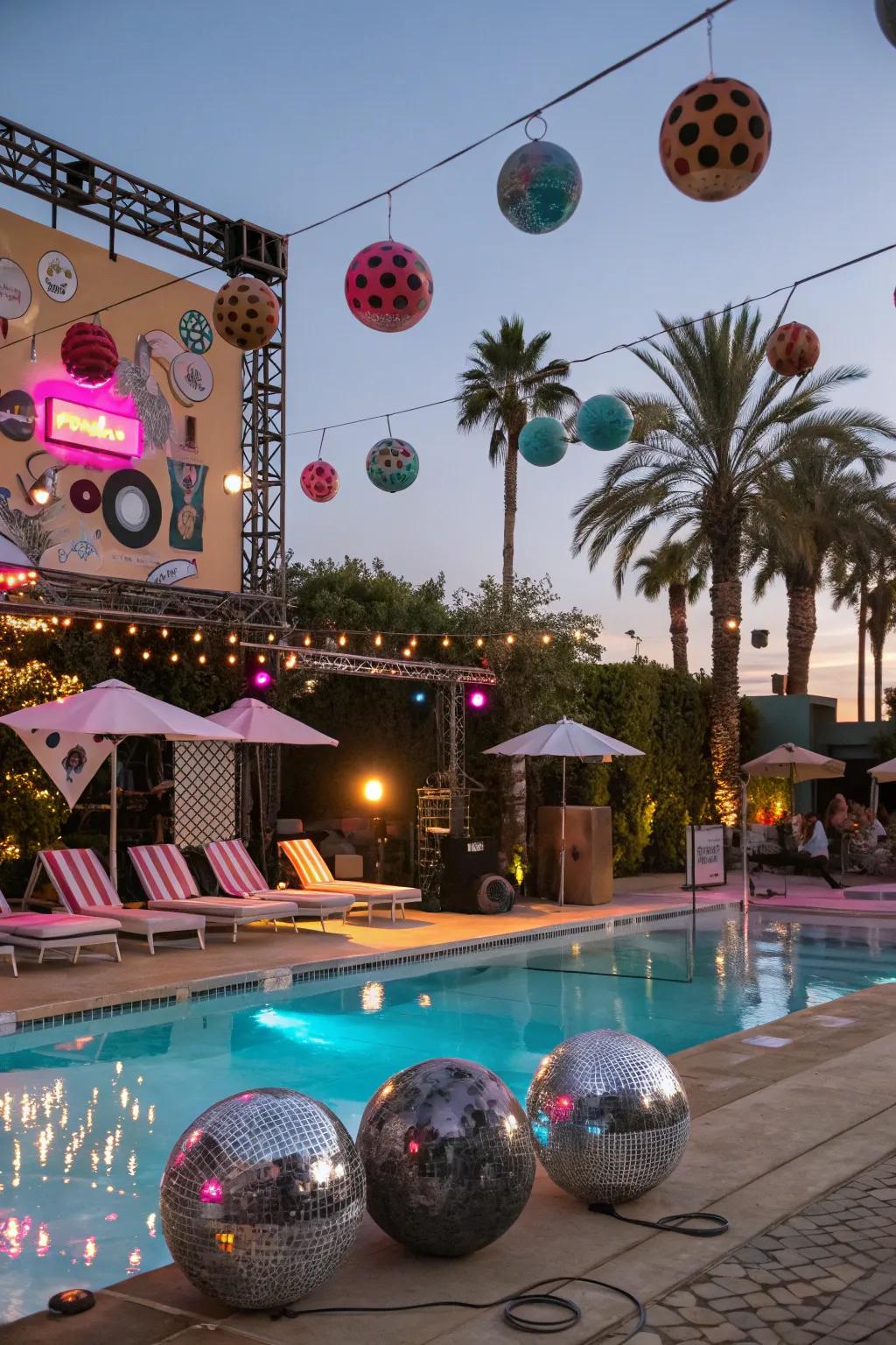 A 70's disco-themed pool party brings back the groove.