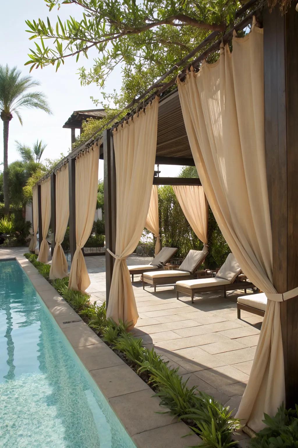 Privacy curtains add a touch of luxury and seclusion.