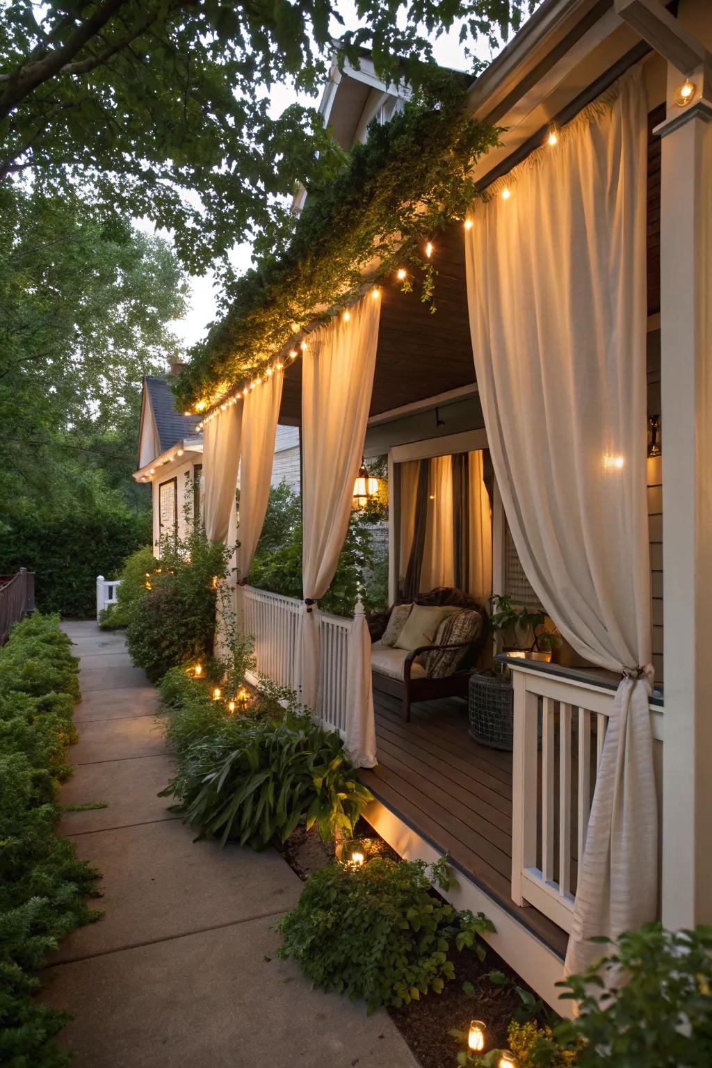 A porch with privacy screens for a secluded retreat