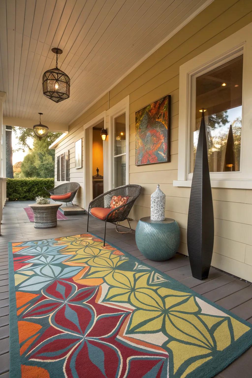 Abstract carpets turn your porch into an artistic retreat.