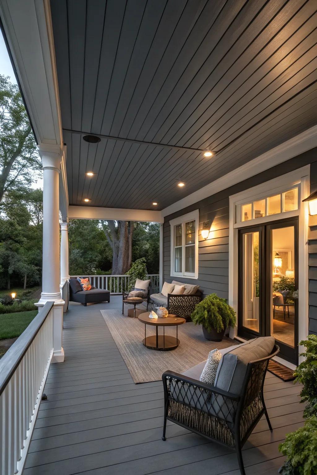 Moody charcoal ceilings provide a dramatic, modern look.