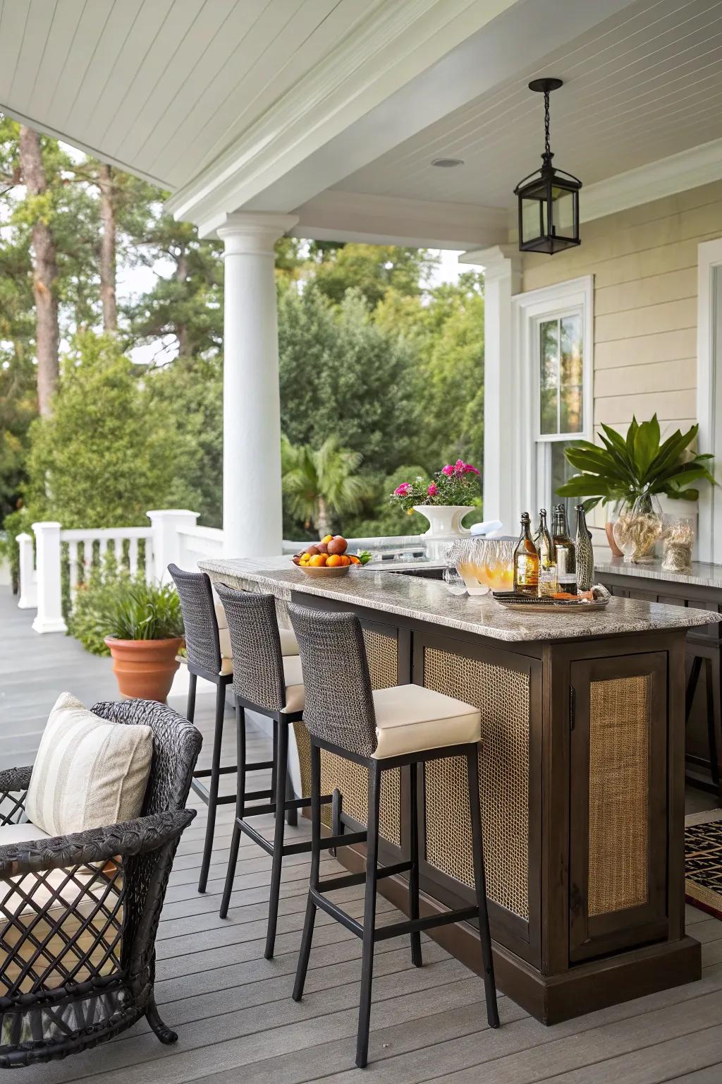 An outdoor bar perfect for entertaining on the porch.