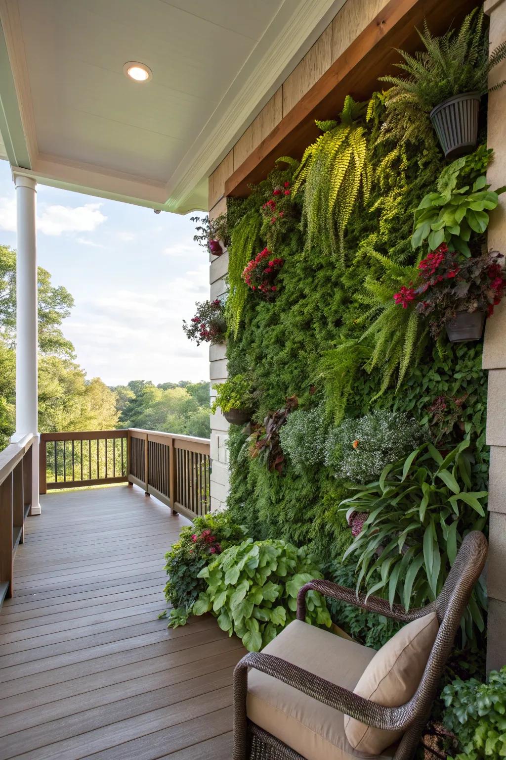 A vertical garden adds greenery without taking up floor space.