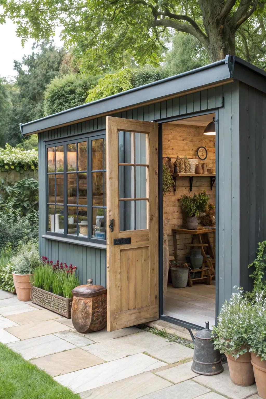 A blend of modern and traditional in a potting shed.