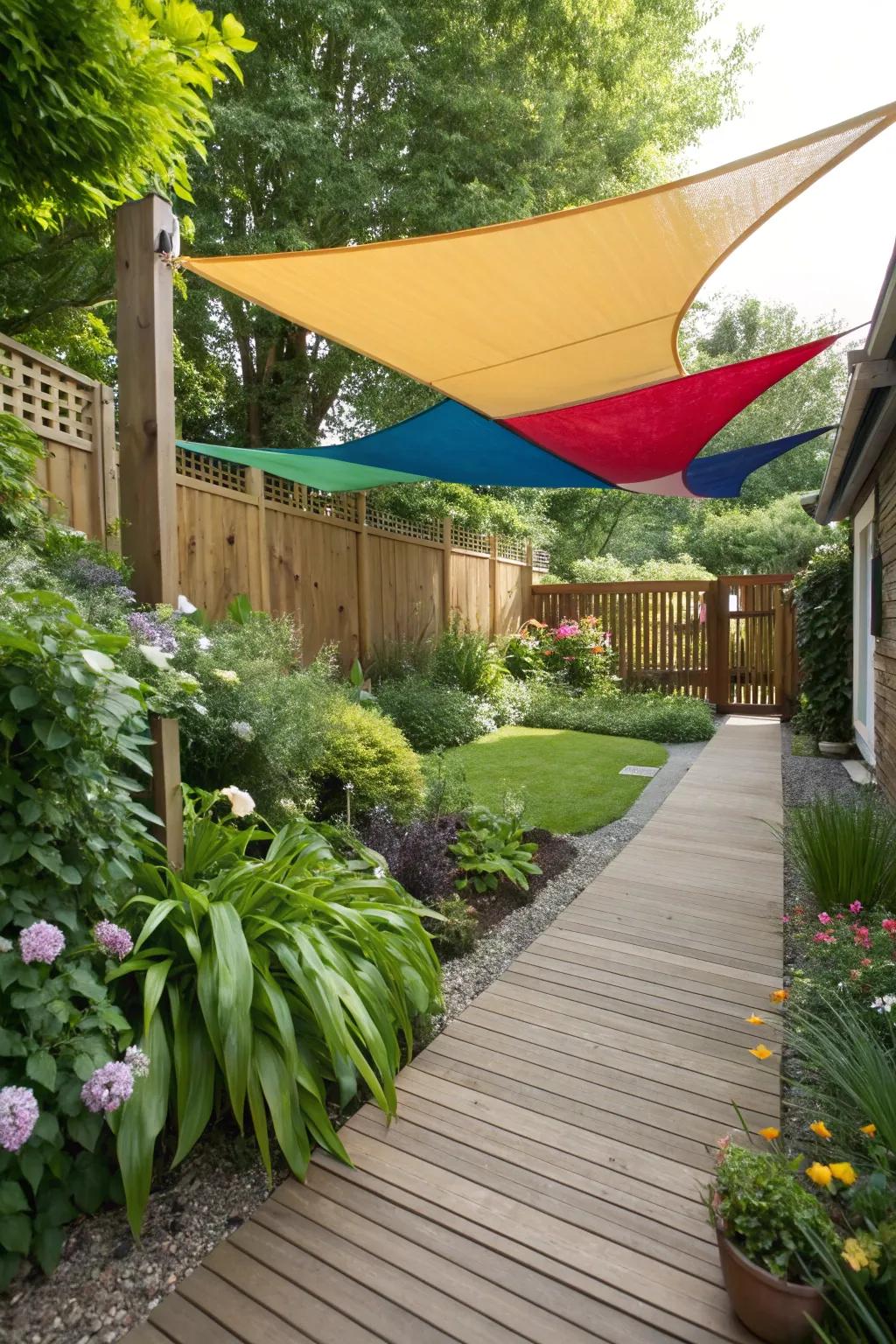 Shade sails offer privacy and relief from the sun.