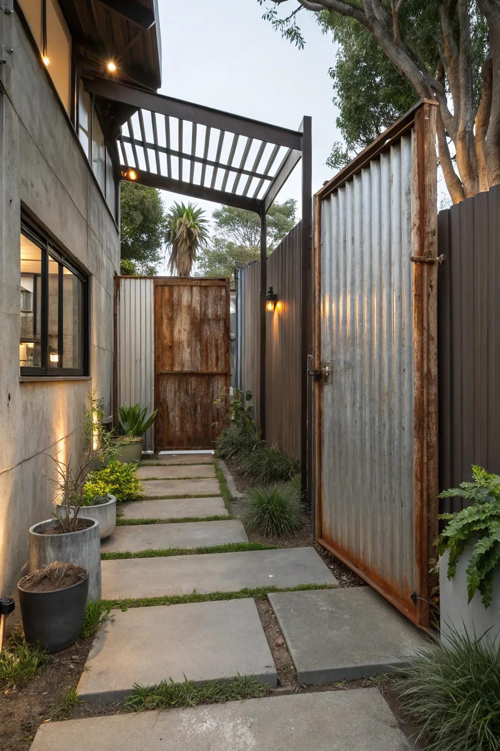 Industrial vibes with corrugated metal gates.