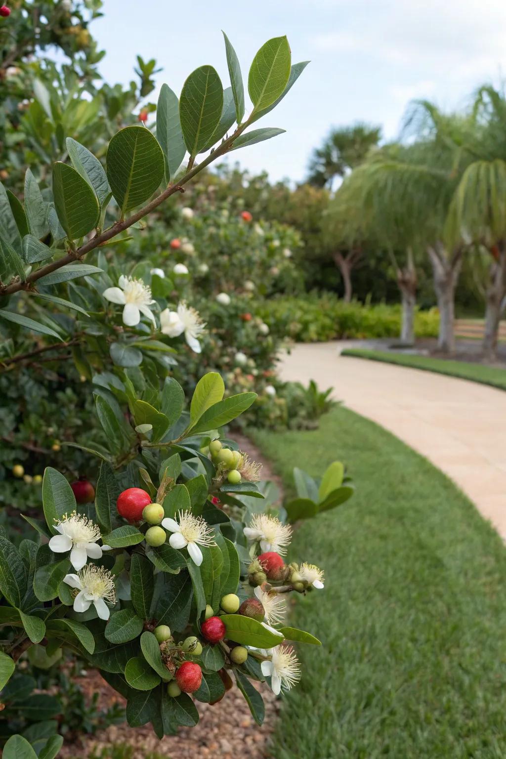 Pineapple guava offering edible fruit and a lush privacy screen.