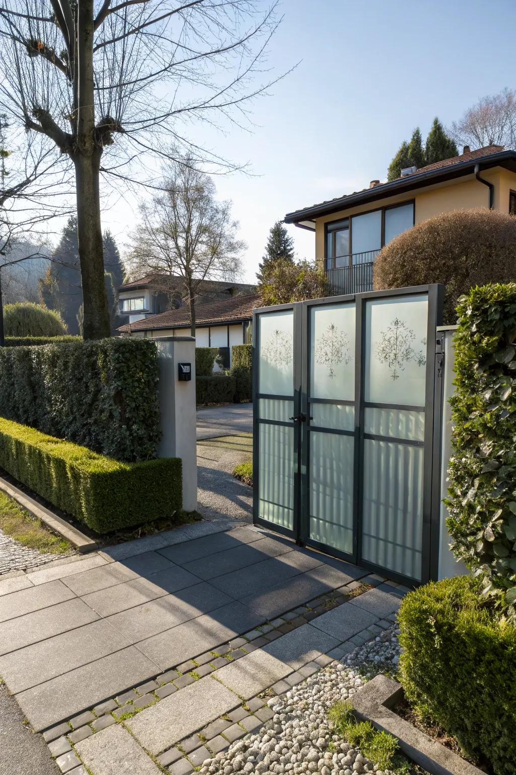 Frosted glass inserts add modern elegance and privacy.