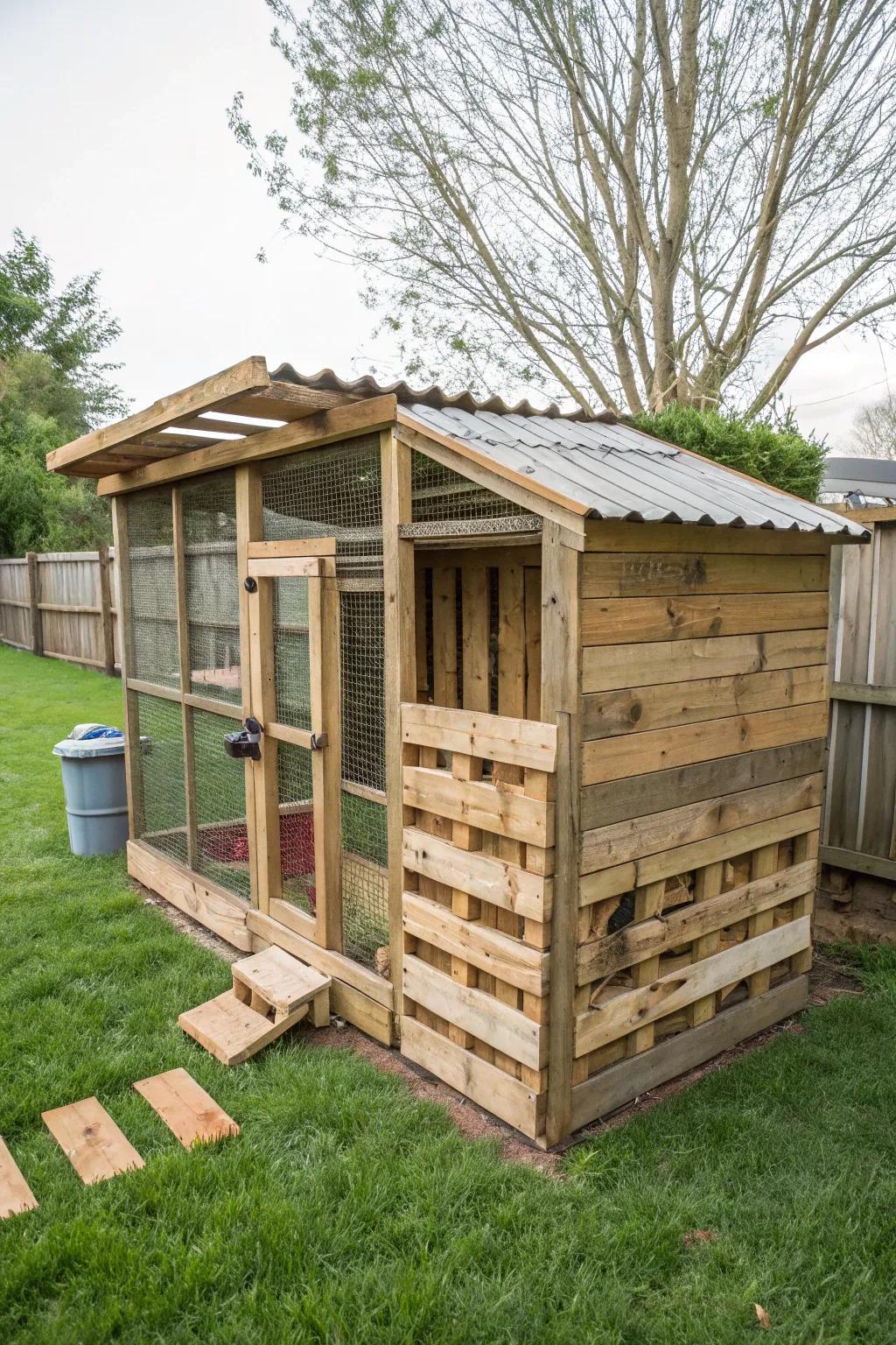 A DIY pallet coop that's both functional and eco-friendly.