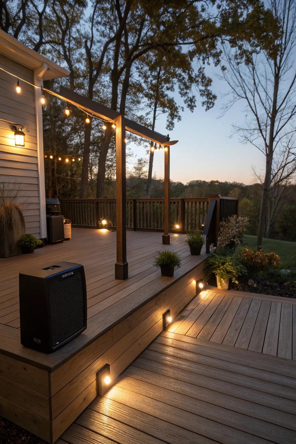 Set the mood with an integrated sound system on your deck.
