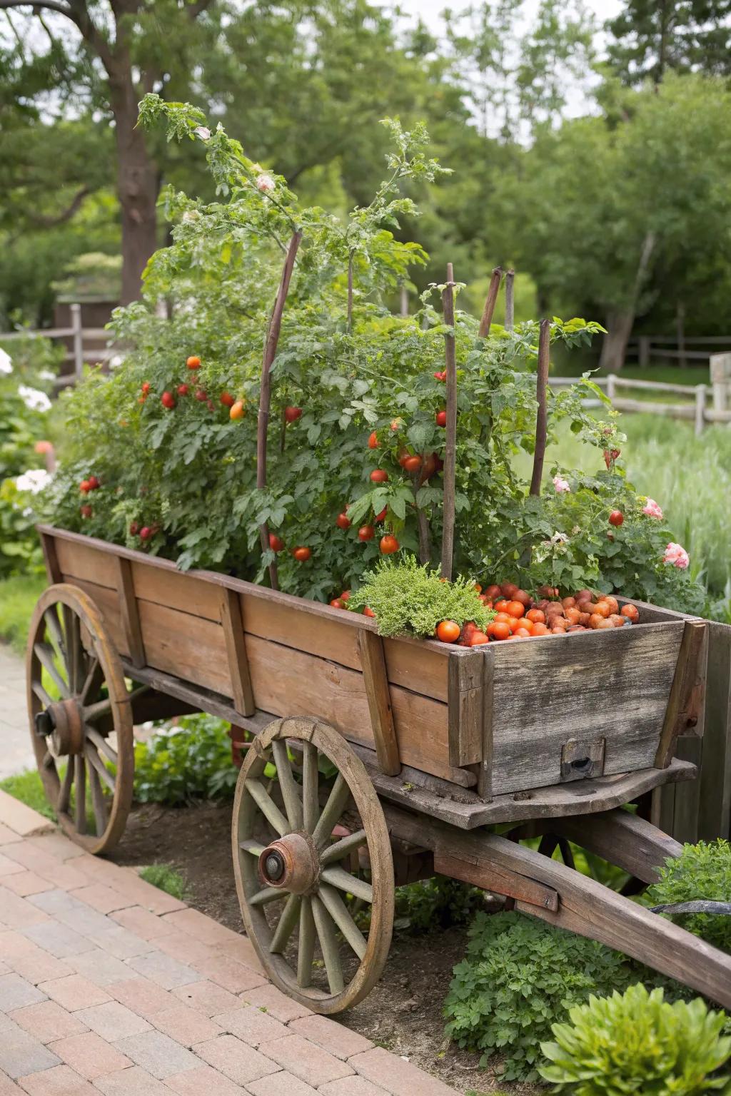 Whimsical wagon gardens bring playfulness and mobility to your space.