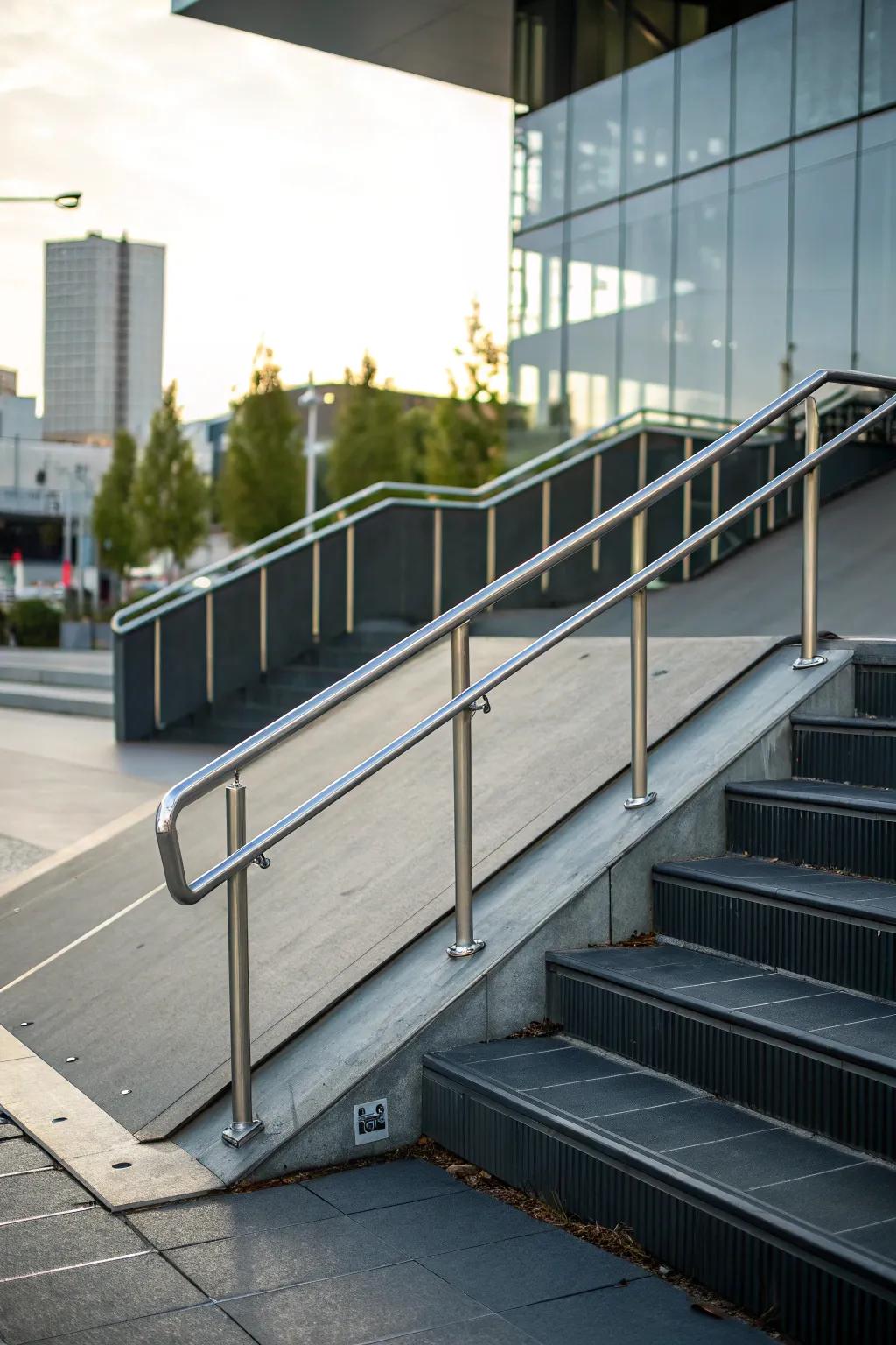 Floating handrails create a modern illusion.