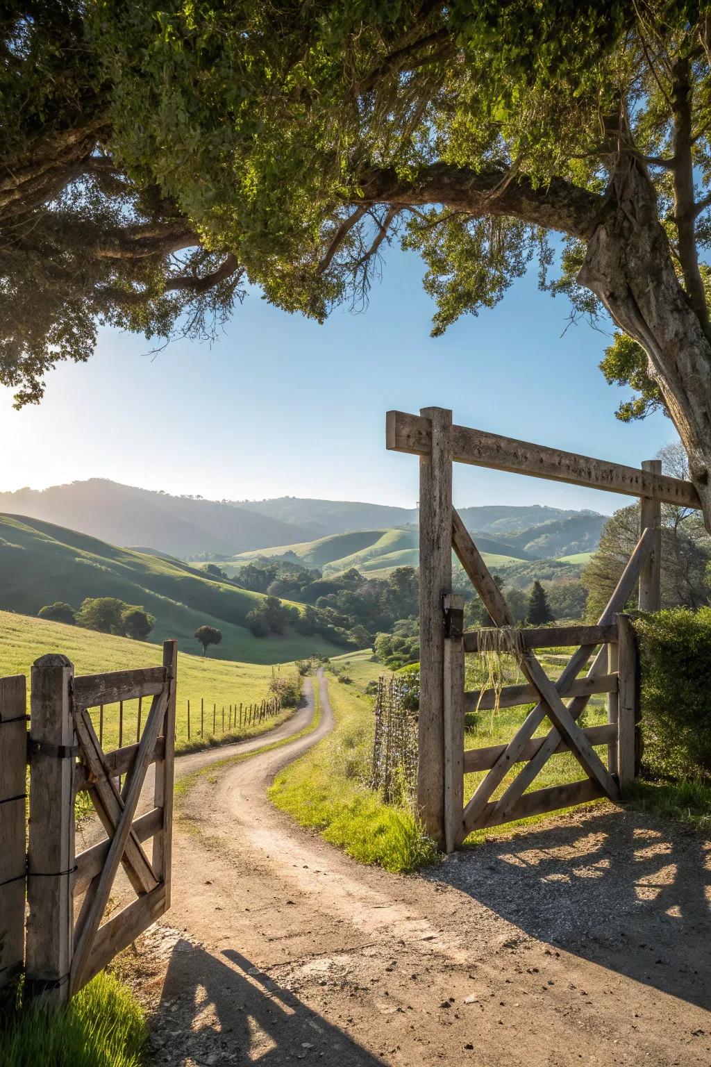 Crossbuck designs bring timeless rustic appeal to ranch gates.