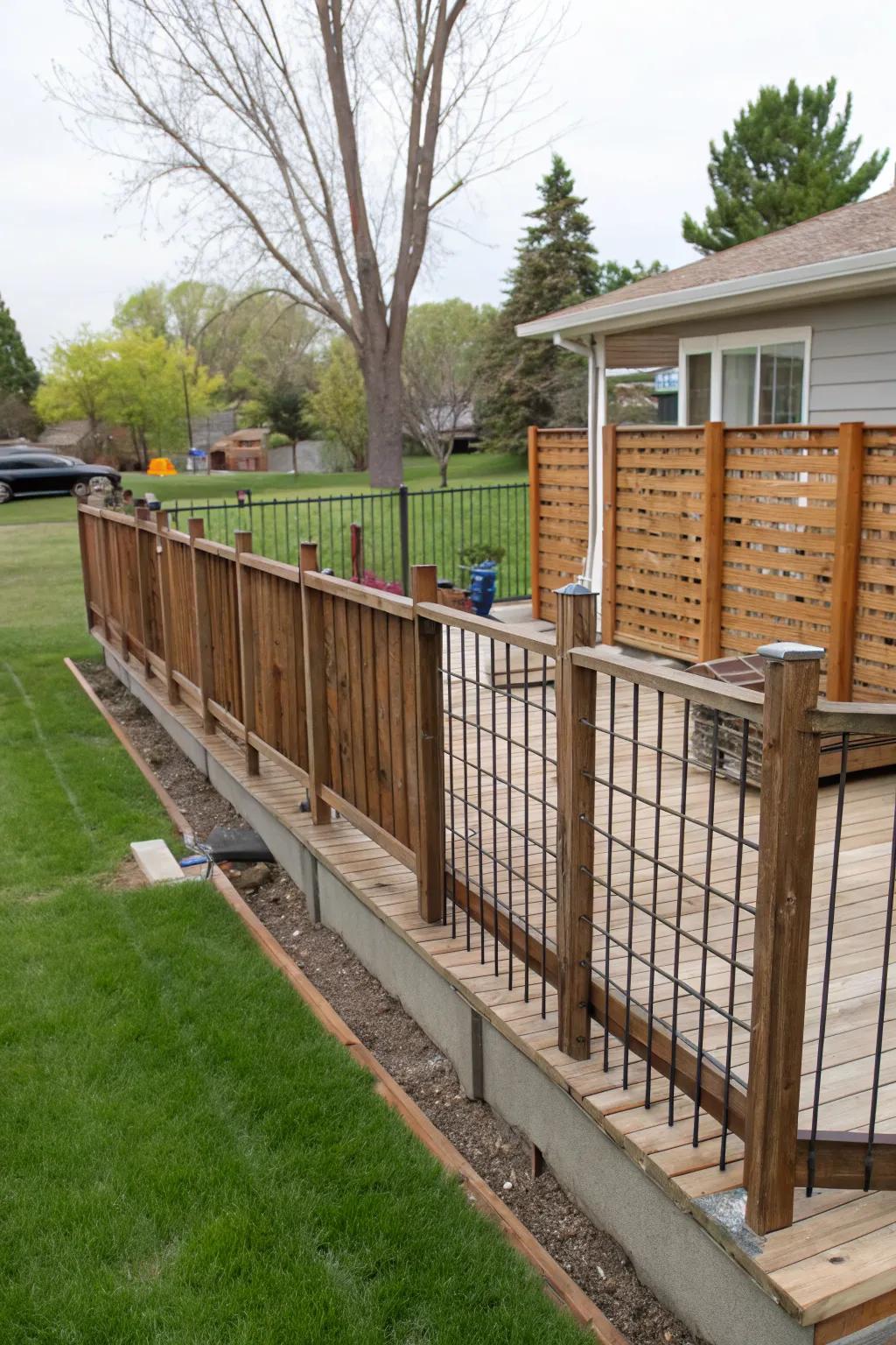 Enjoy privacy with rebar railings featuring integrated screens.