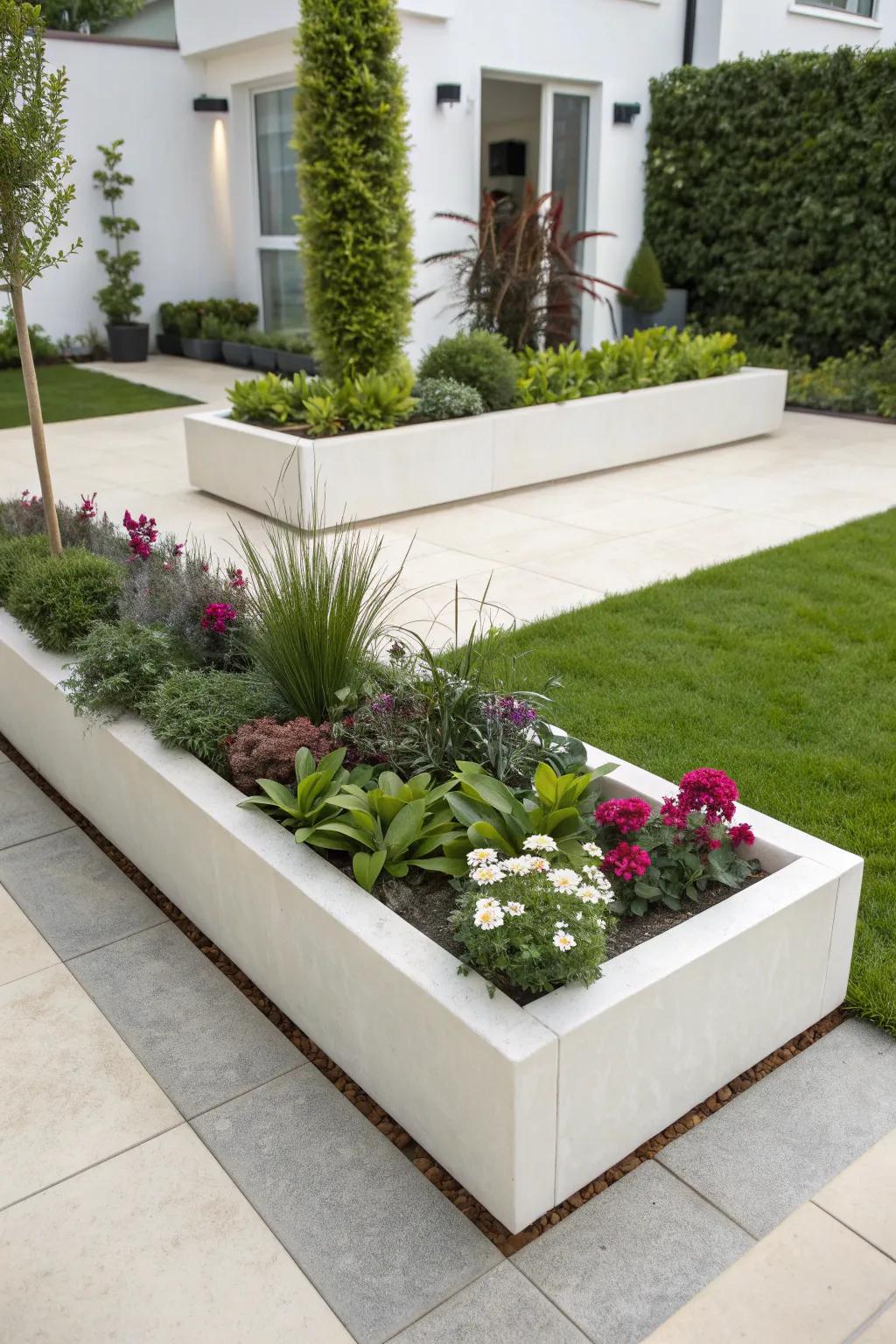 A minimalist rectangular flower bed, embodying simplicity and elegance.