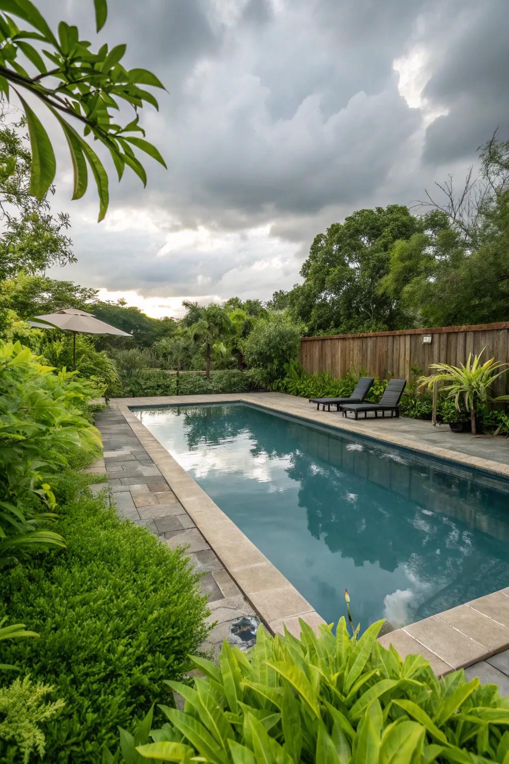 A pool offers a refreshing and serene backyard retreat.