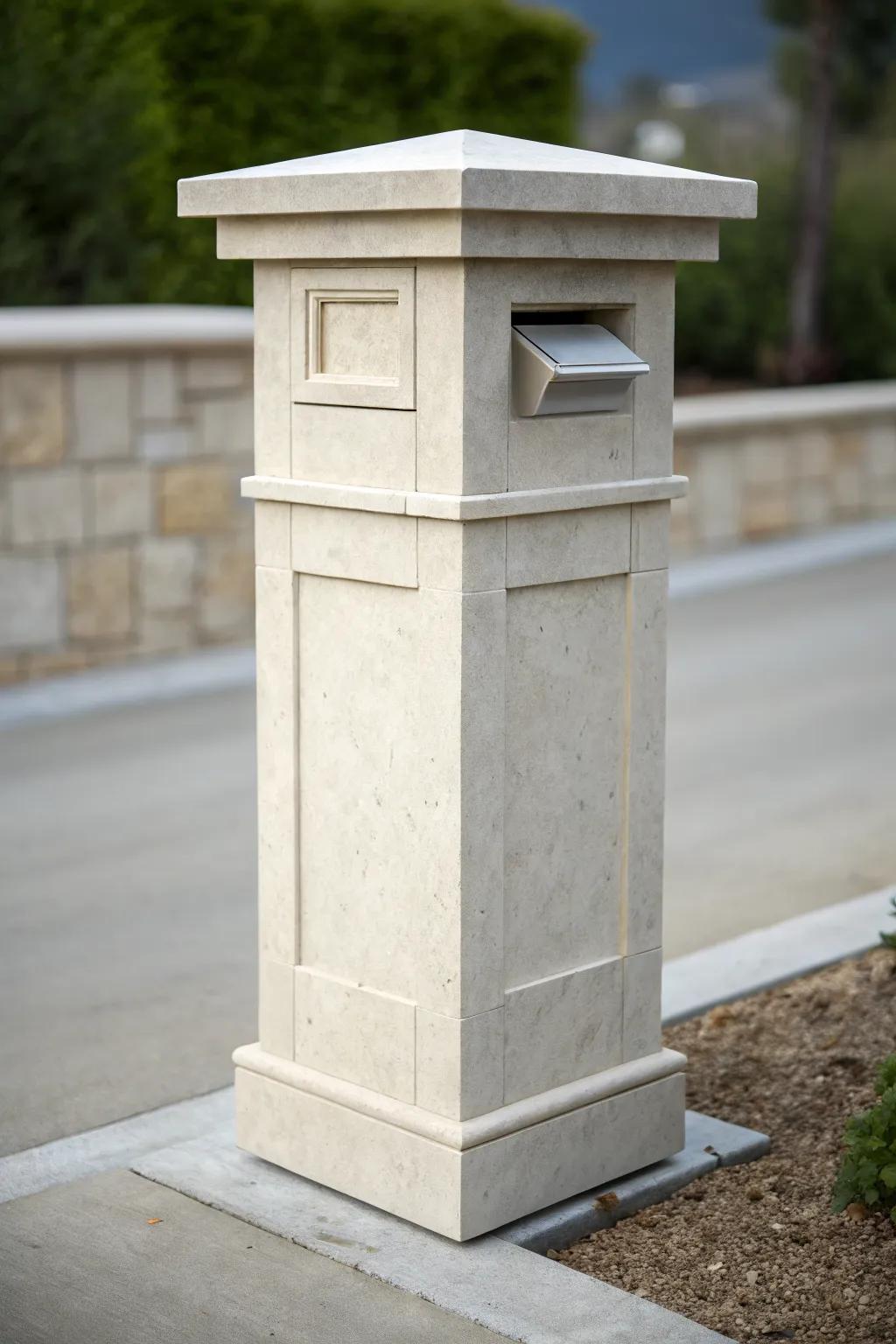 Minimalist elegance shines through in this stone mailbox design.