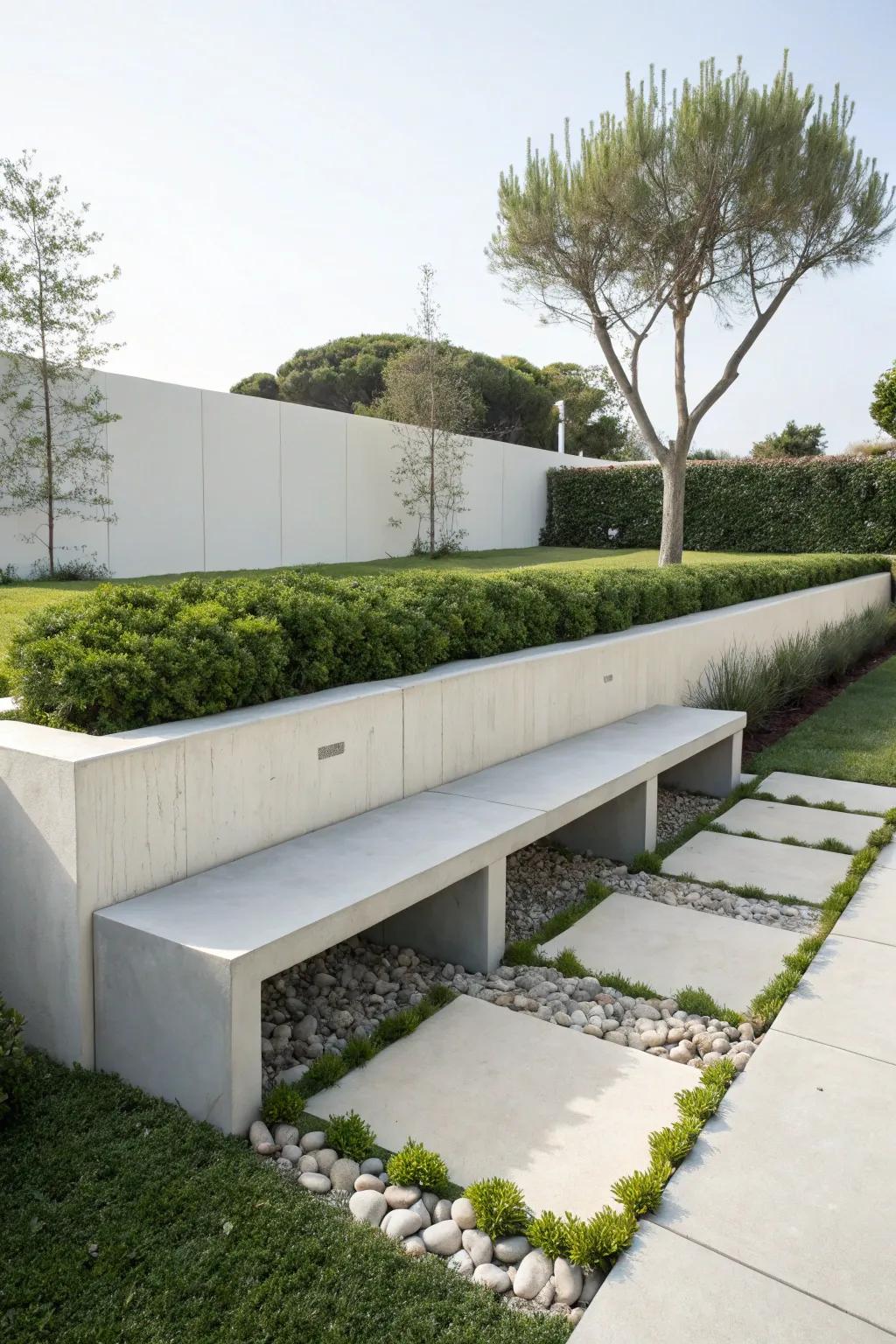Concrete brings an industrial edge to outdoor spaces.