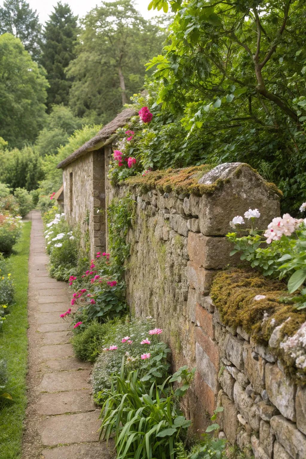 Stone walls add rustic charm and structure to your garden.