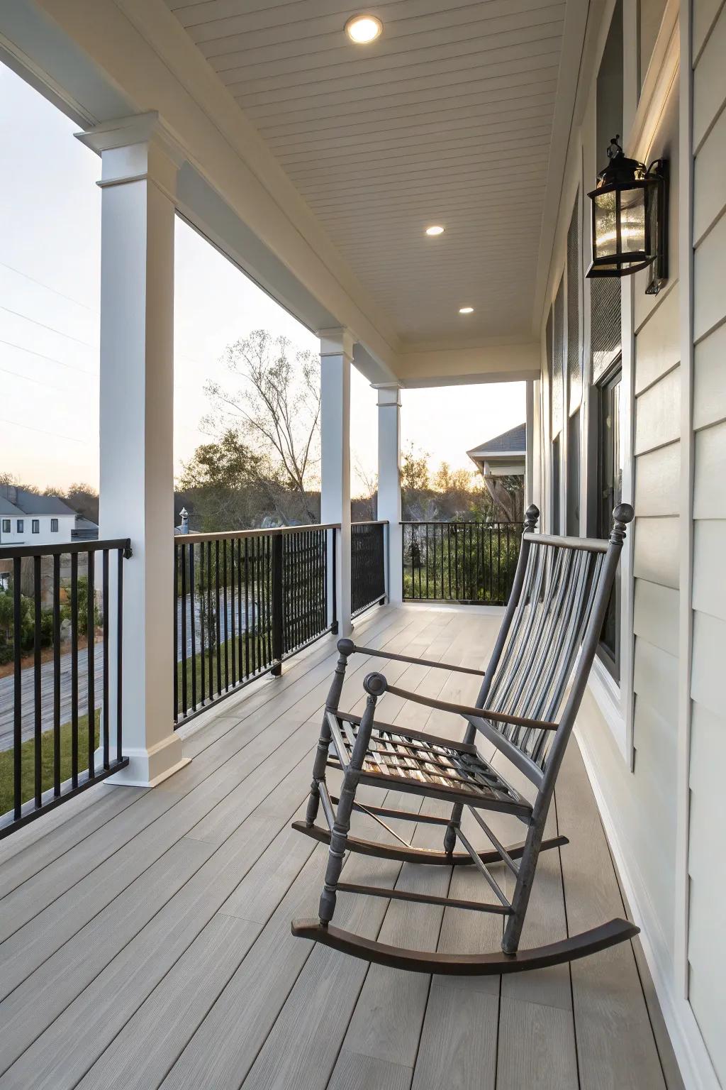 Add a modern twist with rocking chairs in unusual materials.