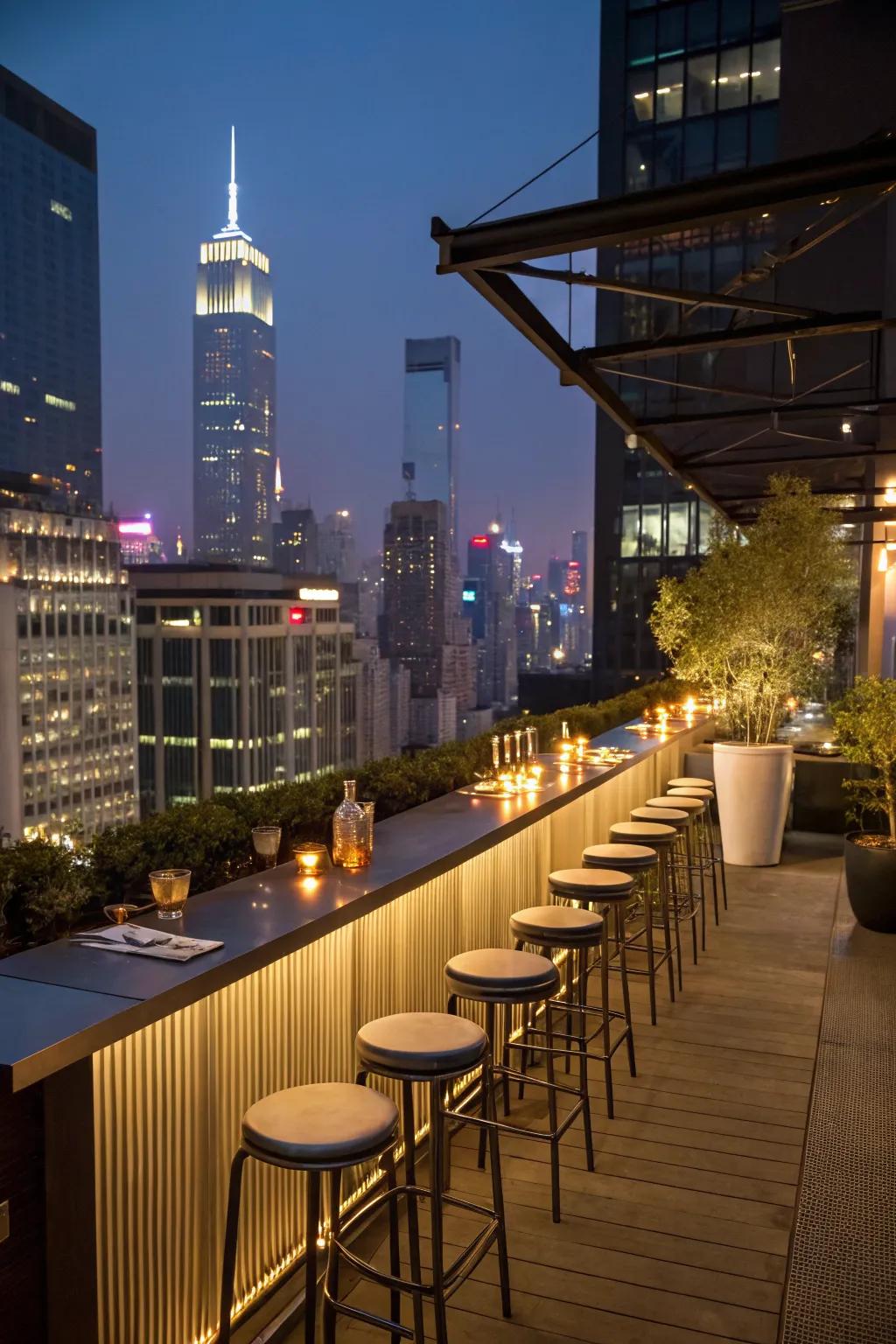 A chic rooftop bar setting the scene for lively gatherings.