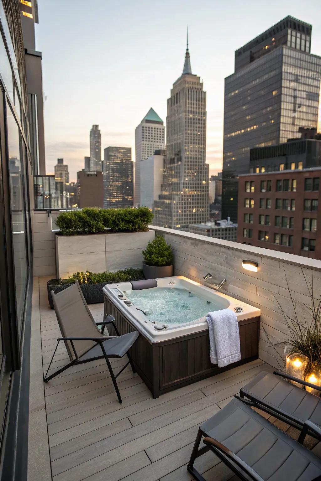Maximize small spaces with a compact yet luxurious rooftop jacuzzi.