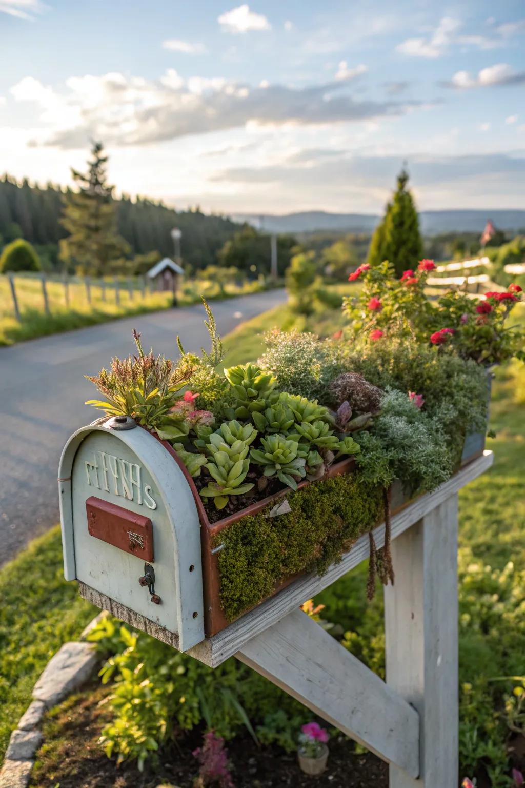 A roof garden mailbox that brings greenery to unexpected places.