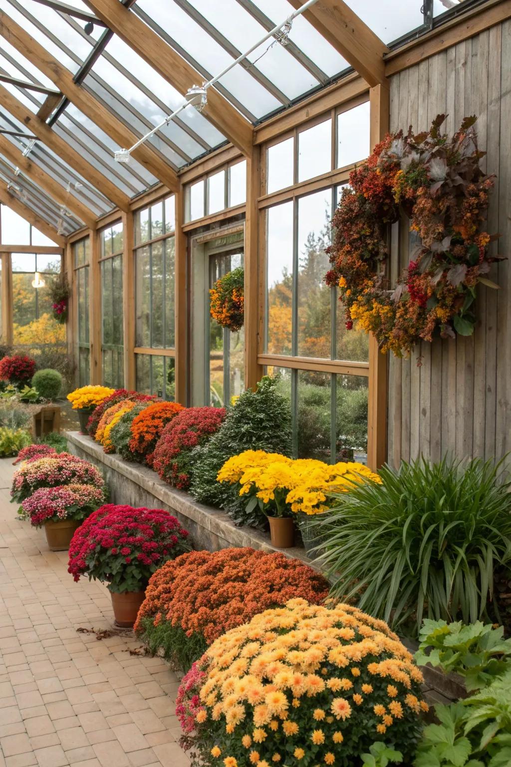 Seasonal decor keeps this greenhouse lively and engaging.