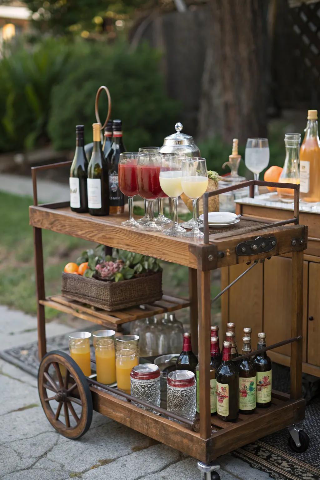 A versatile bar cart perfect for mobile entertaining in the backyard.
