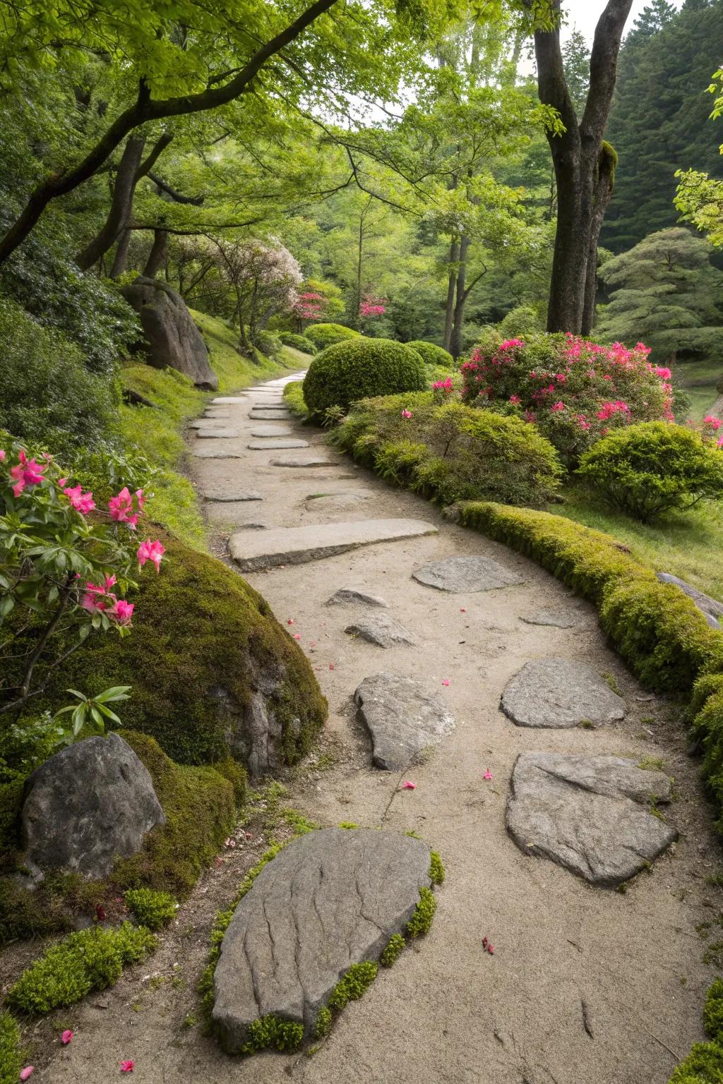 Stones and moss for a fairy-tale sand walkway.