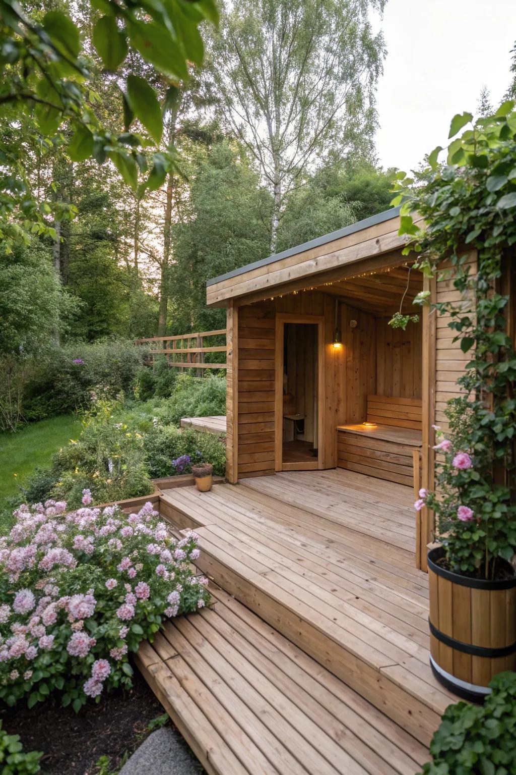Sustainable materials ensure your sauna deck is both stylish and responsible.