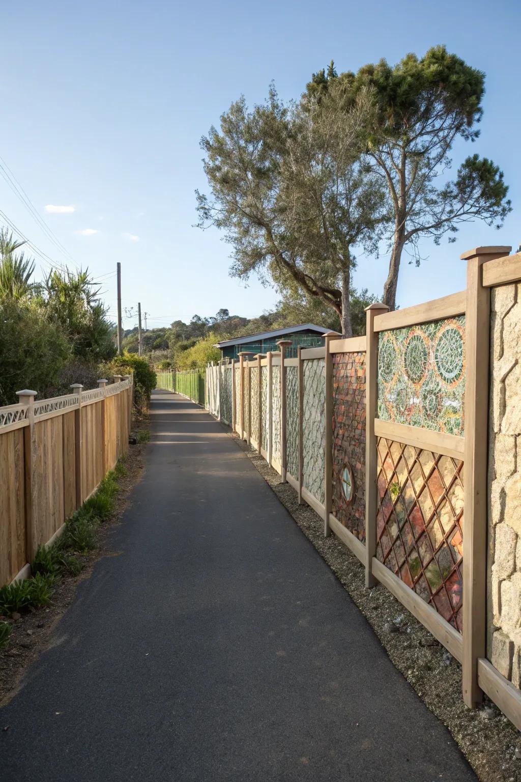 Recycled material fences offer an eco-friendly and creative touch.