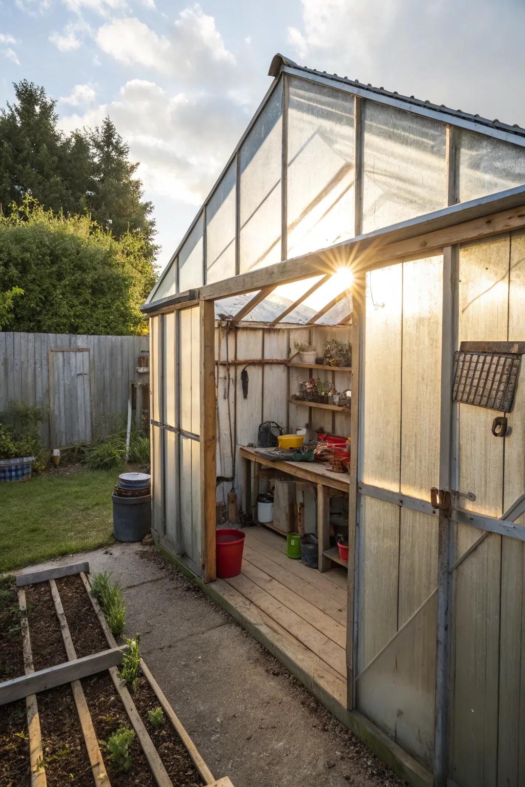 Innovative polycarbonate panels for a light-filled shed.