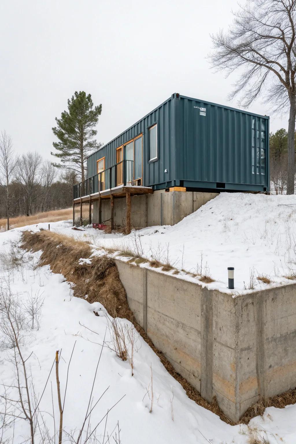 Frost-protected foundations keep containers stable in cold climates.