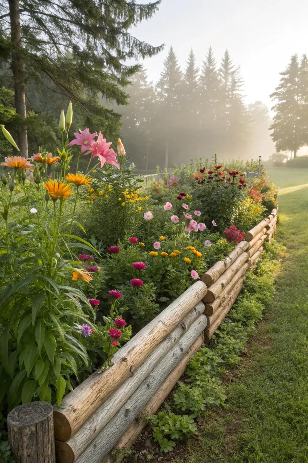 Log roll borders add rustic charm to flower beds