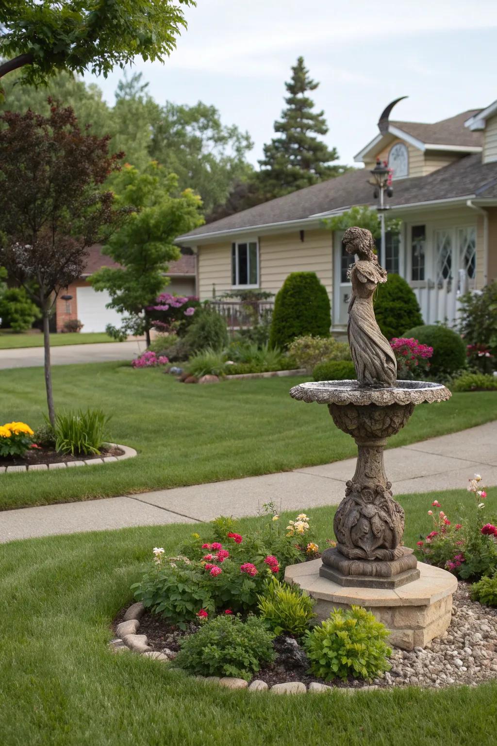 An artistic sculpture that adds character and interest to the yard.