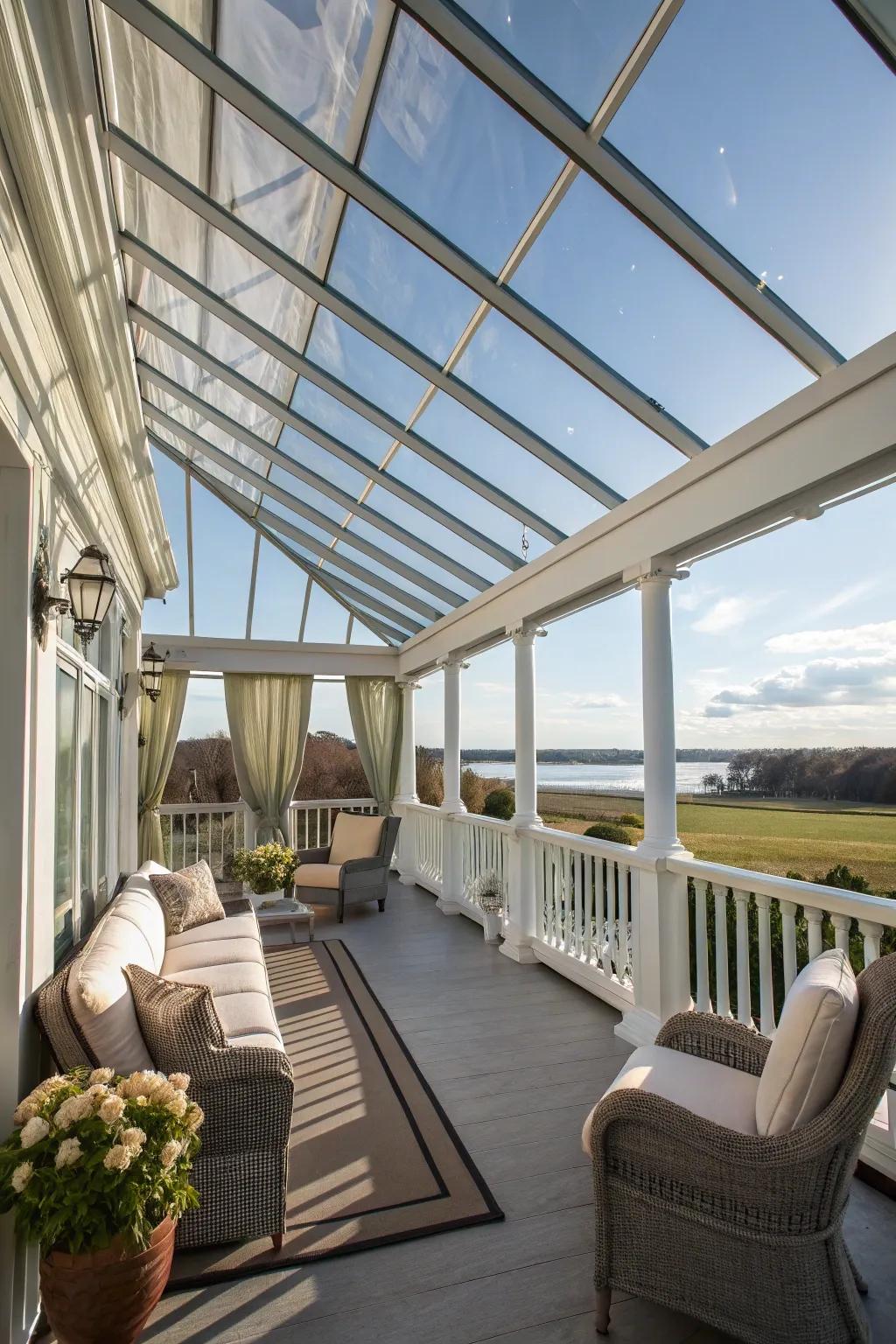 A glass roof brings elegance and natural light to your porch.