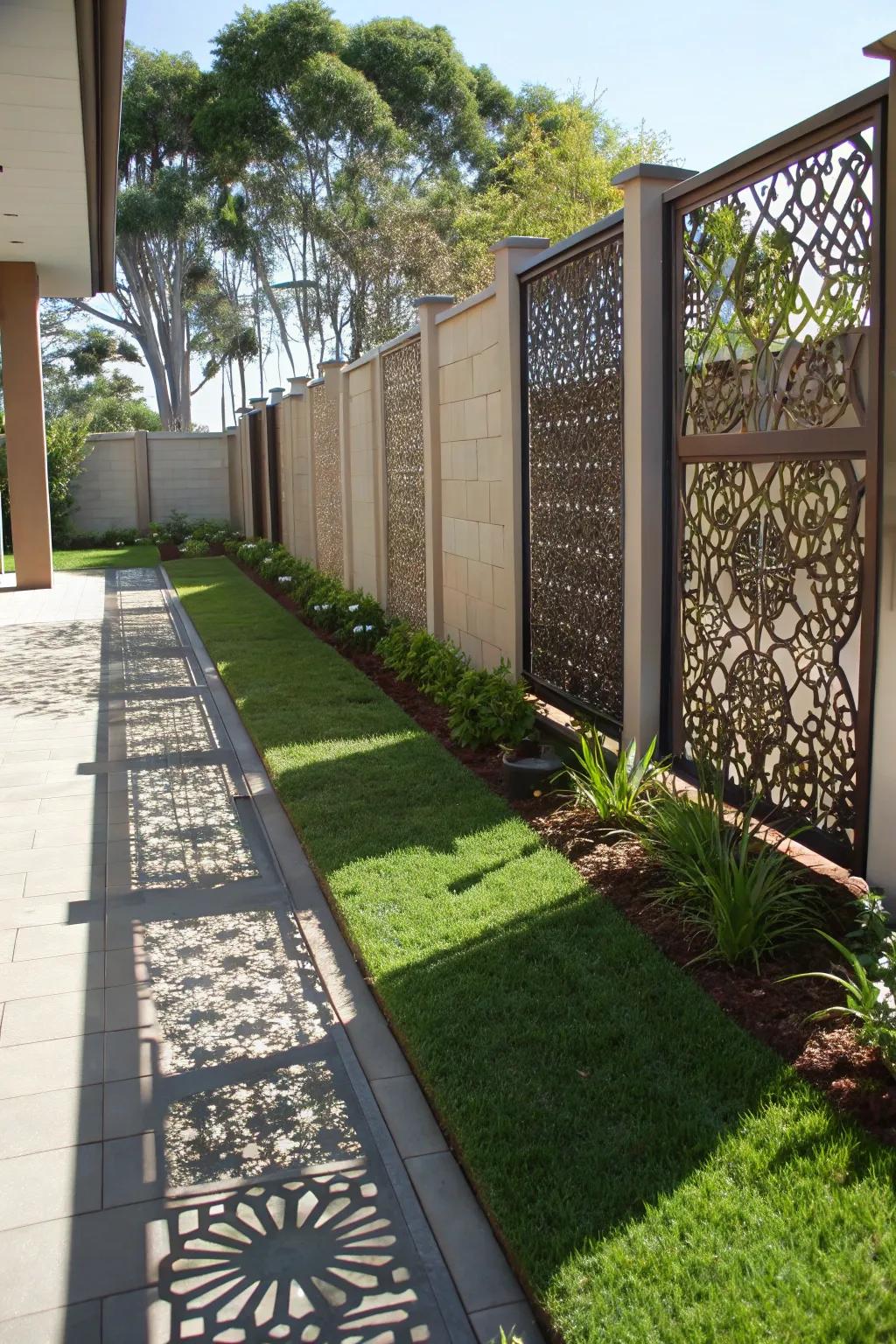 Decorative panels create artistic shade and visual intrigue.