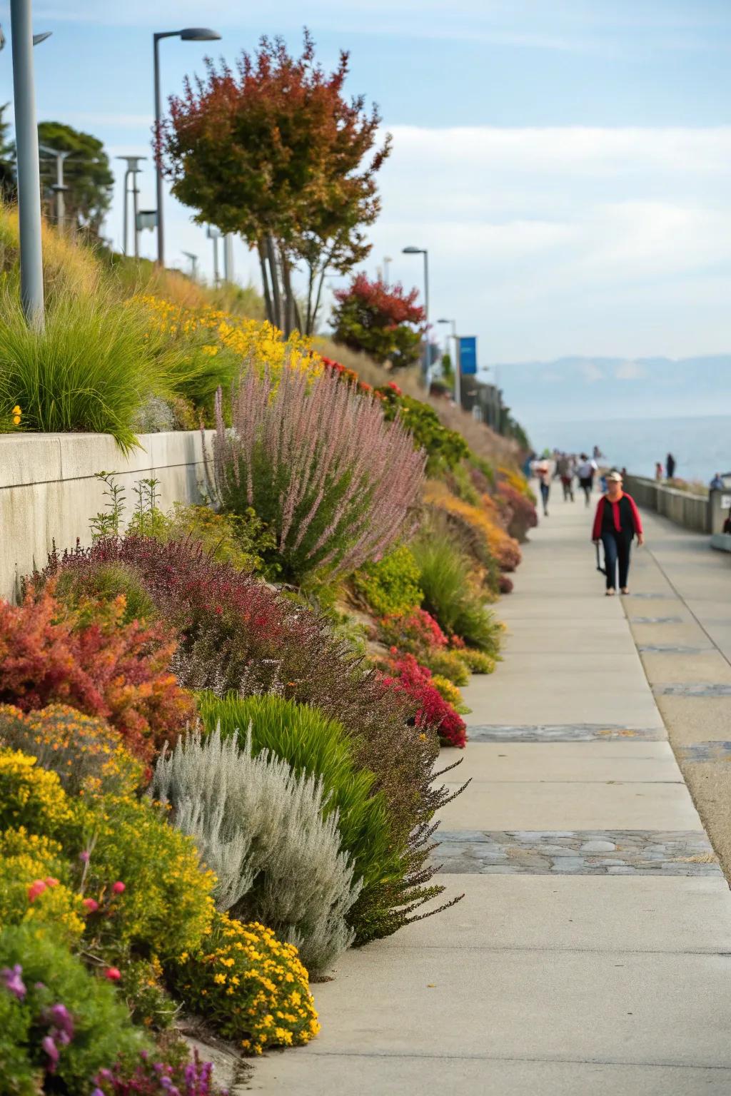 Layered plantings add depth and texture.