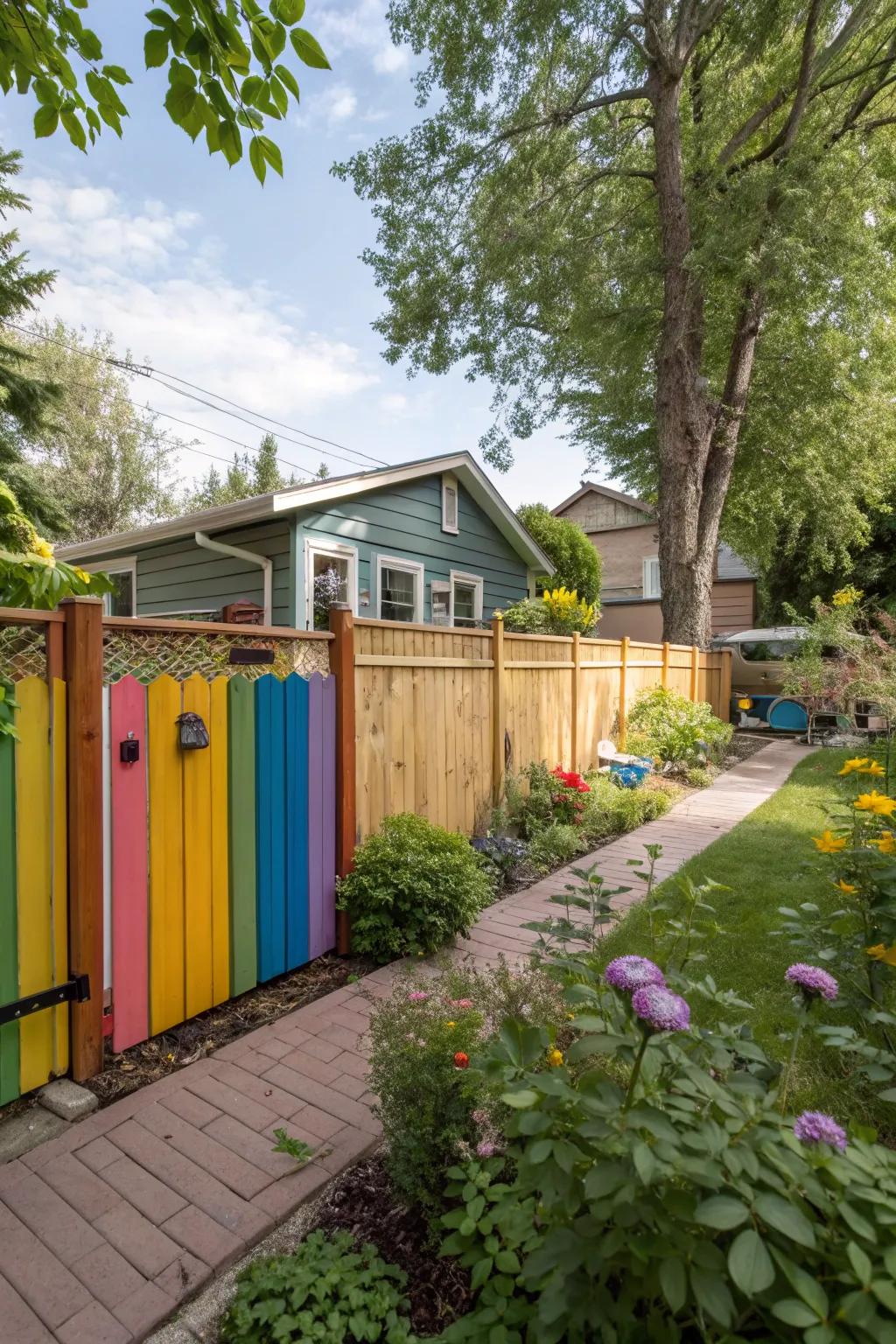 Colorful panels add a vibrant touch to your fence design.