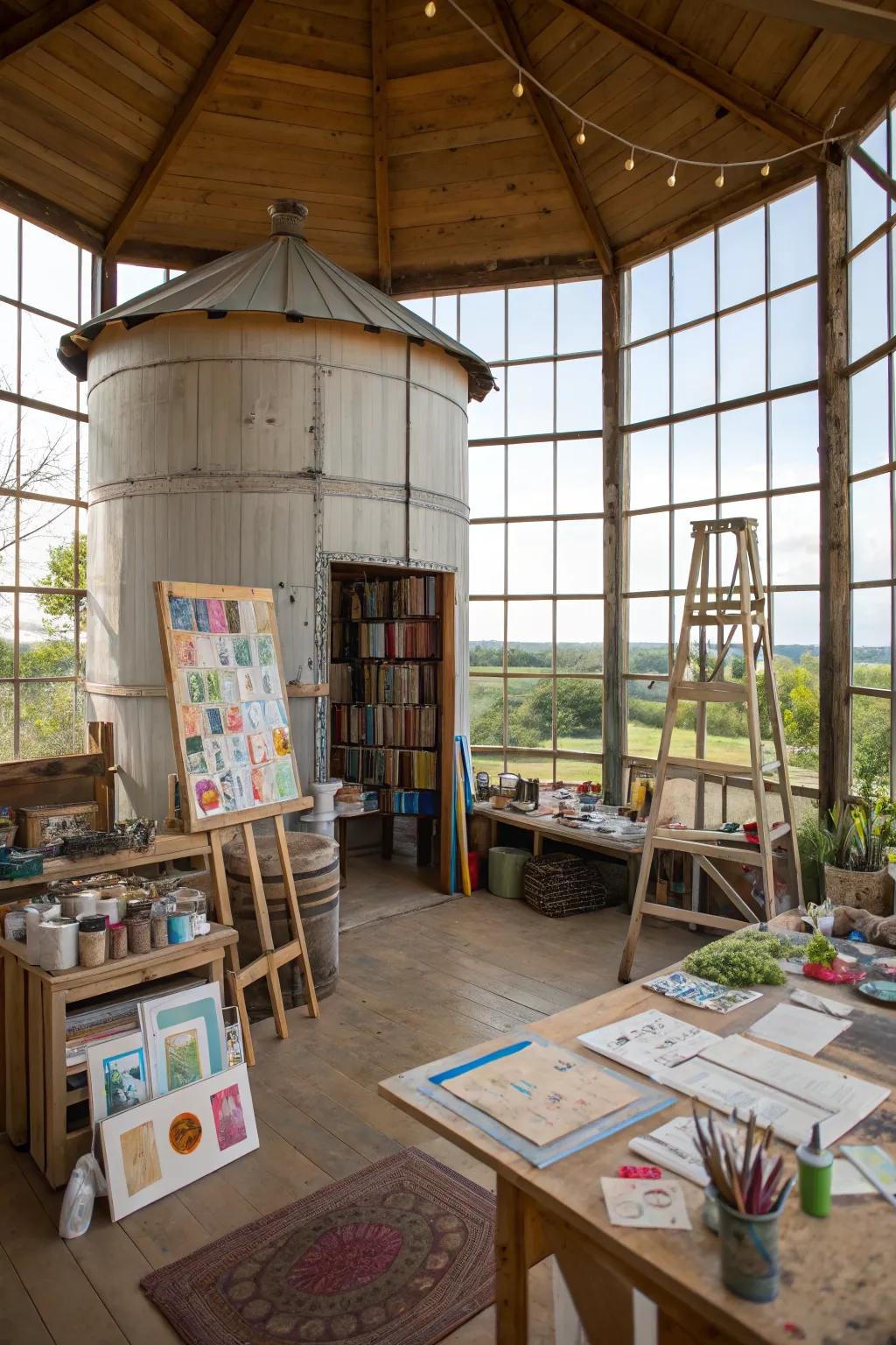 A silo gazebo transformed into an inspiring creative workshop.