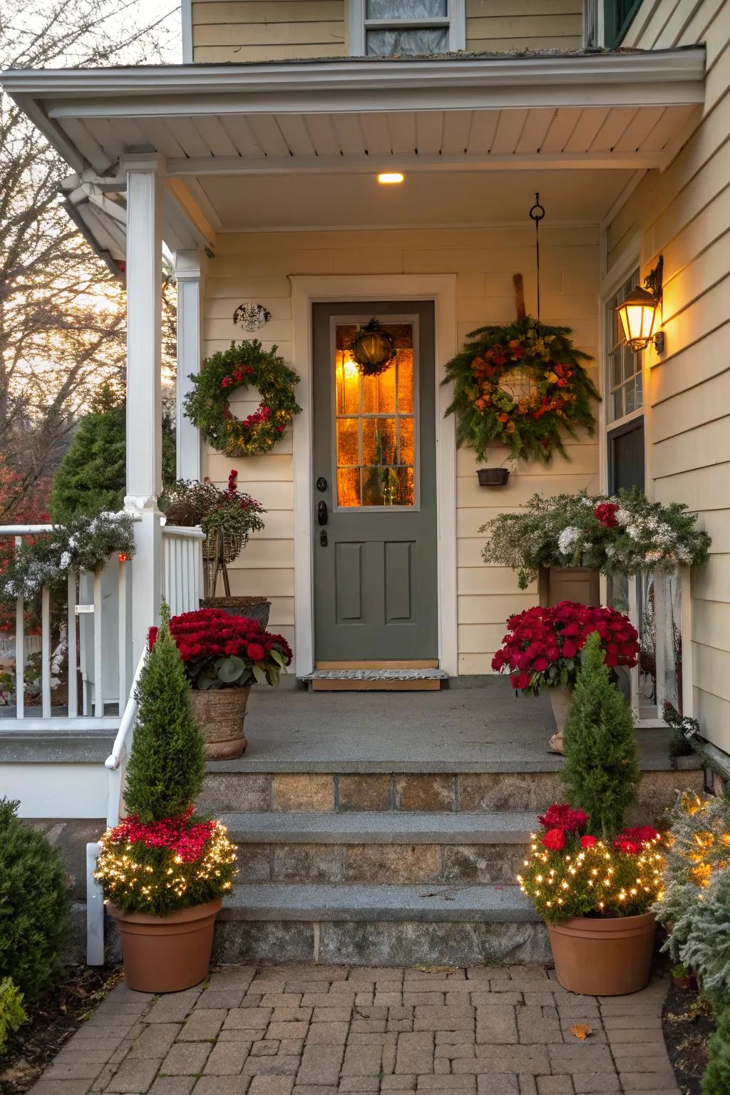 Seasonal decor keeping the entrance fresh and inviting.