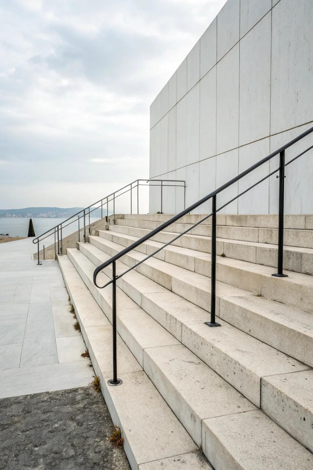 A wire handrail provides subtle safety without obstructing the view.