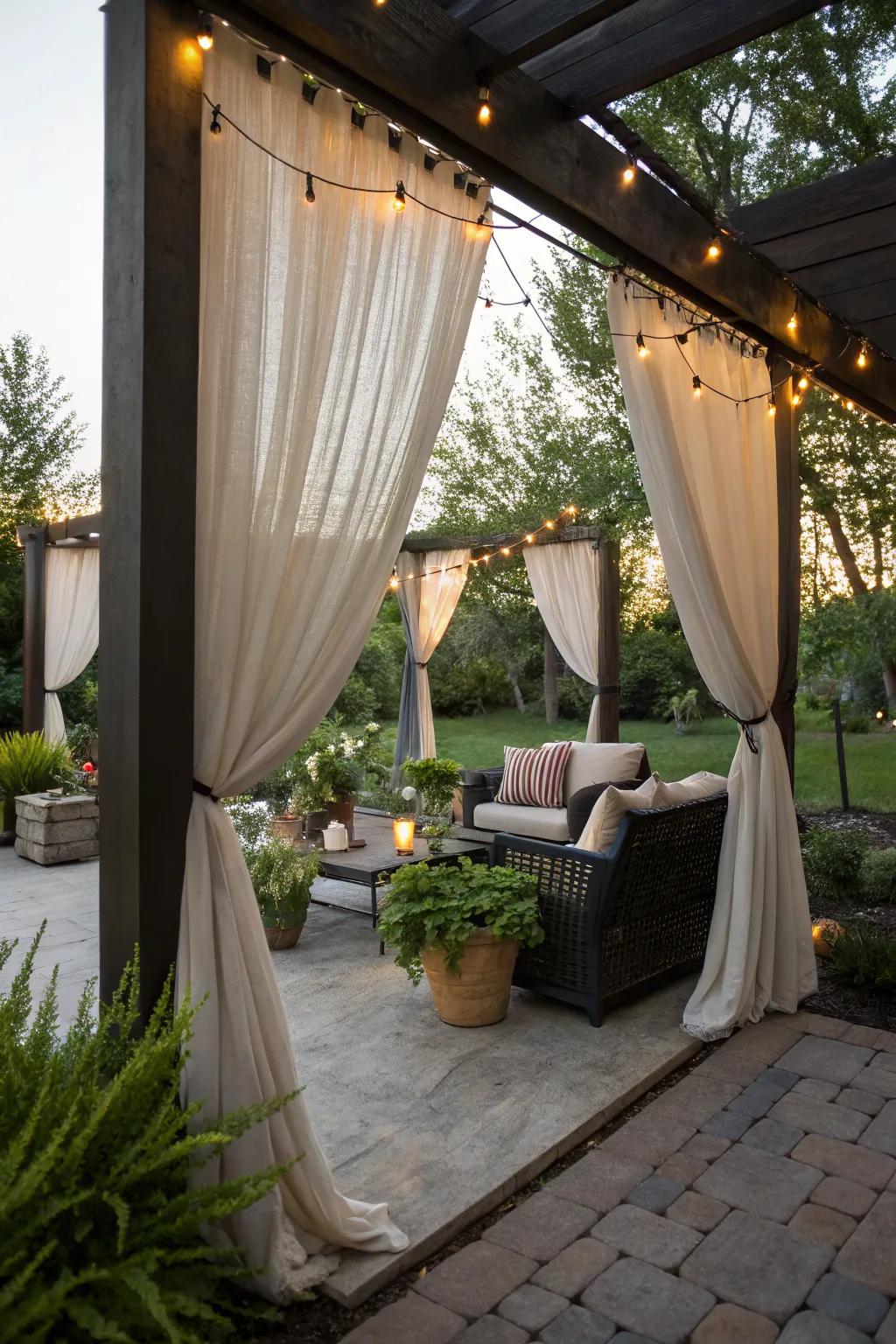 Outdoor curtains offer privacy and style.